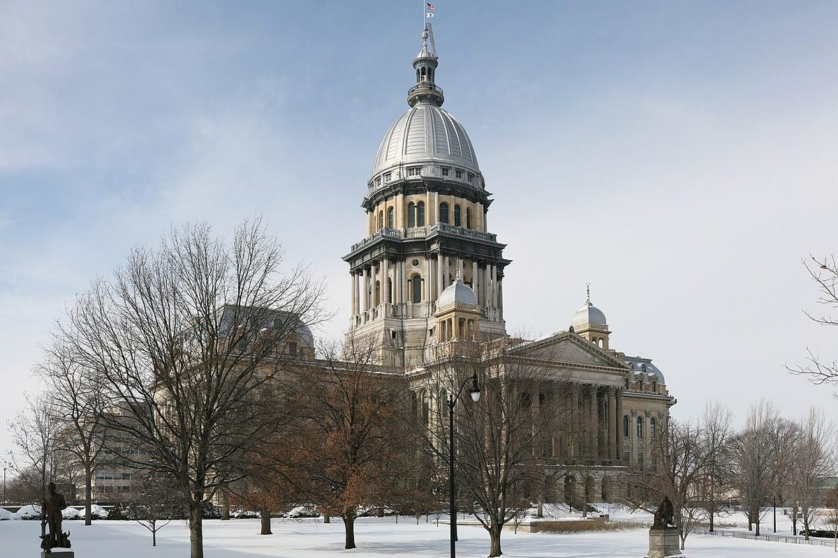 Illinois state capitol dome in soft morning light